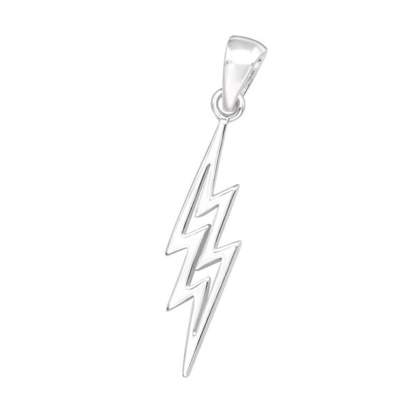 Sterling Silver Edgy Thunderbolt Pendant - Picture 1 of 7